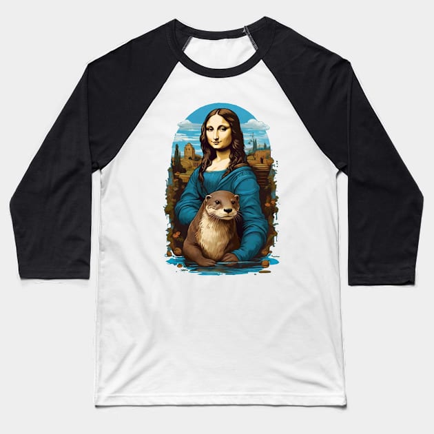 Otter with Mona lisa Baseball T-Shirt by Majkel&Majkel